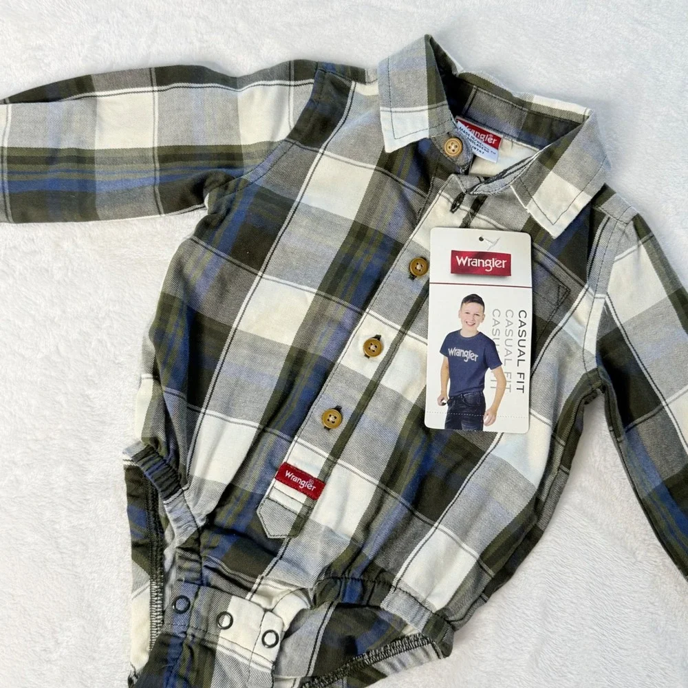 Wrangler Baby Boy 12M Plaid Bodysuit and Jeans 2 Piece Set Blue Green W23F554IHA