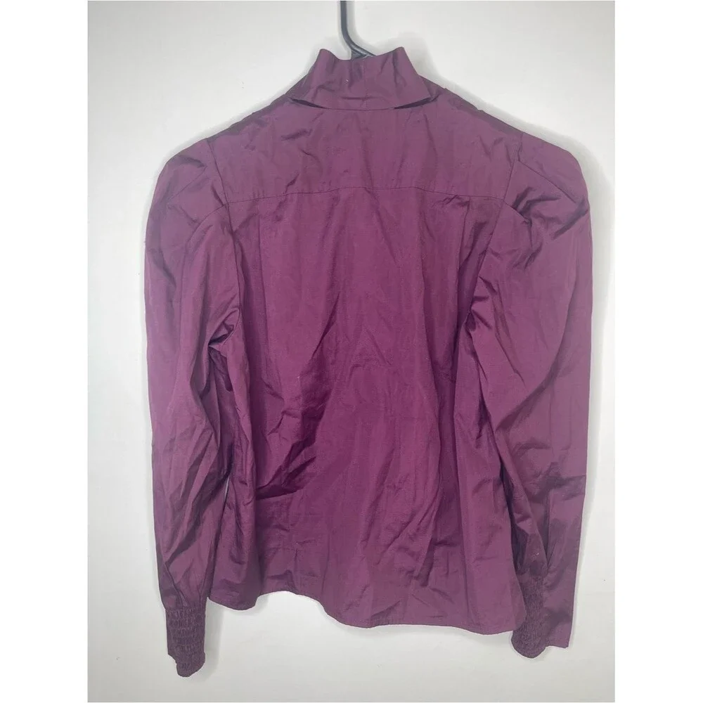Madewell V-Neck Button-Front Top XS Dark Pomegranate Long Sleeve Workwear