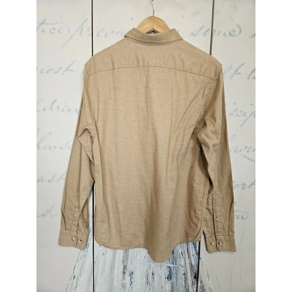 Banana Republic Button Down Shirt Medium Tan Slim Untucked Brushed Cotton