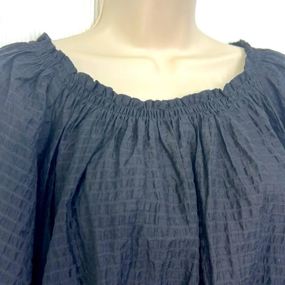 Free People - Alicia Black Off The Shoulder Puff Sleeve Tie Back Crop Top Size S