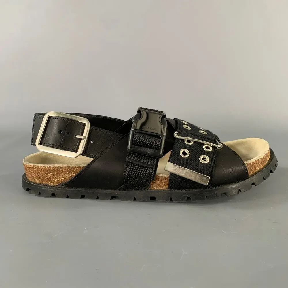 A.P.C. Size 8 Black Silver Gladiator Sandals