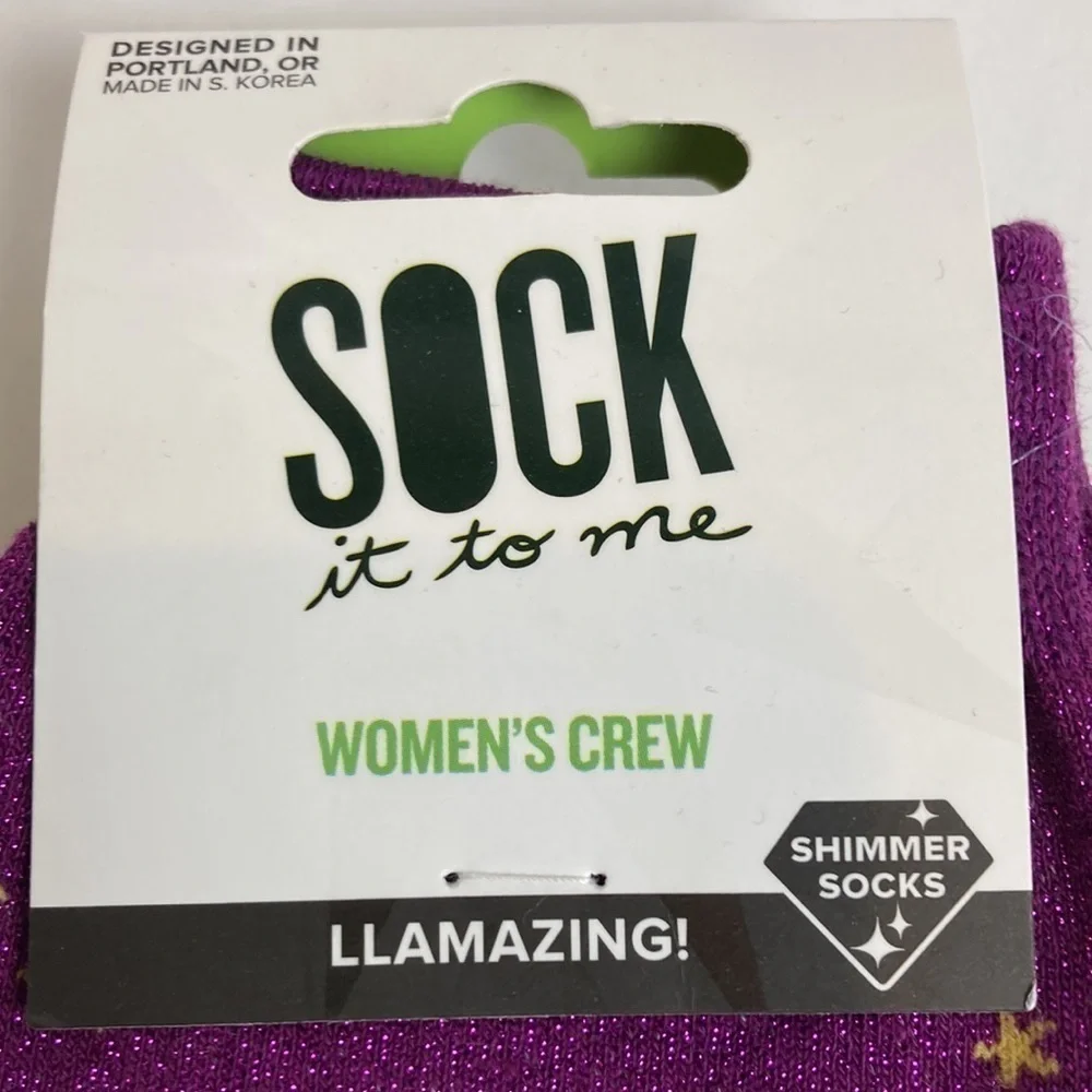 Sock It To Me NWT Llamazing! Women’s Crew Socks Llama Funny Novelty Shimmer Gift