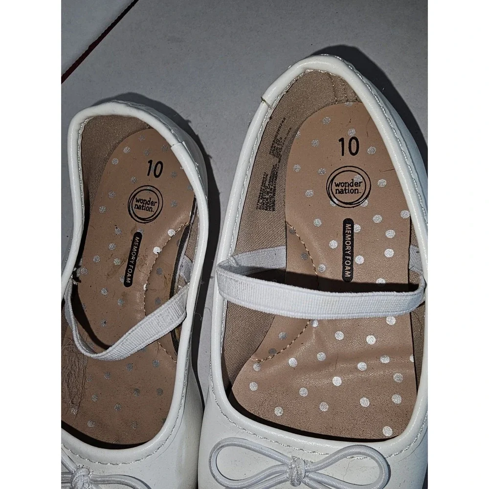 Wonder Nation Girls White‎ Ballet Flats Size 10 Memory Foam Dress Shoes