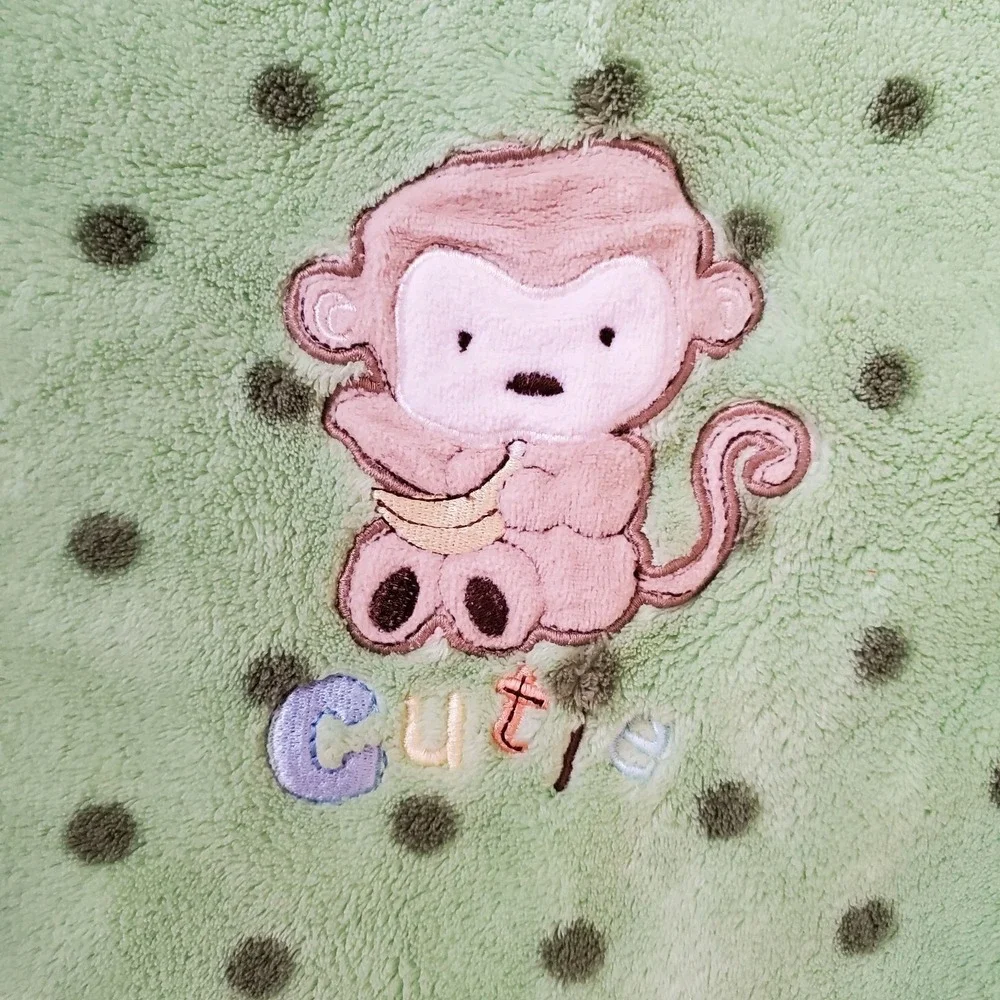 Child Of Mine Green Monkey Cutie Polka Dot Fleece Baby Blanket Soft‎ Carter's