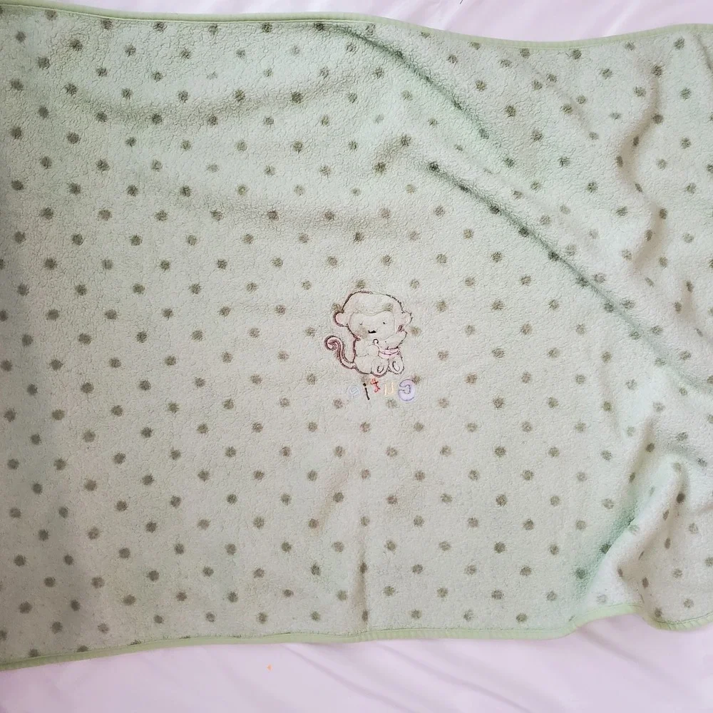Child Of Mine Green Monkey Cutie Polka Dot Fleece Baby Blanket Soft‎ Carter's