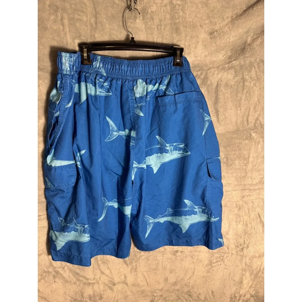 The Foundry Supply Co Mens 2XL Blue Shark Print Swim Trunks  Pocket Mesh  Lined‎