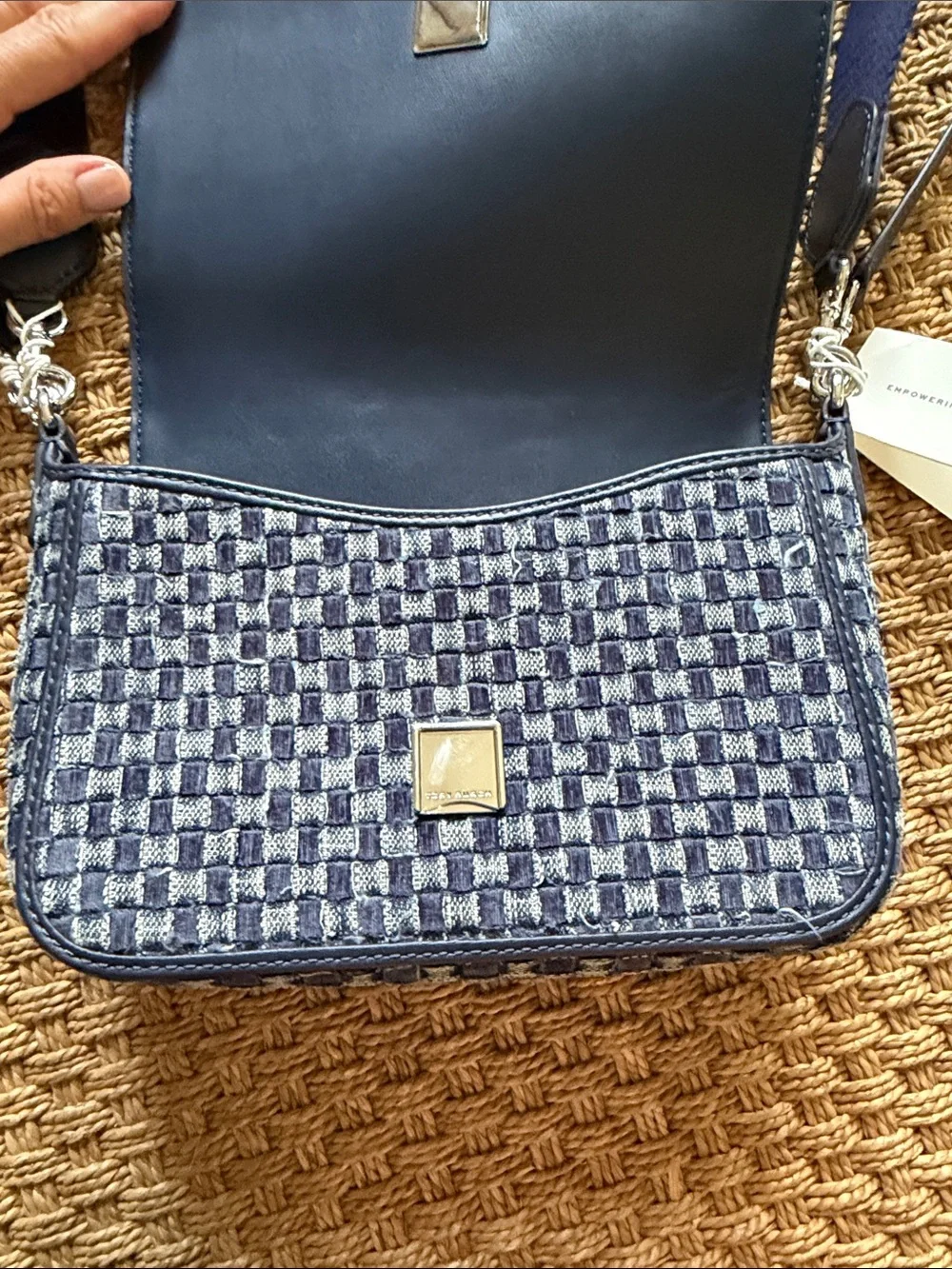 Tory Burch Thea Denim Flap Blue Woven Crossbody Bag