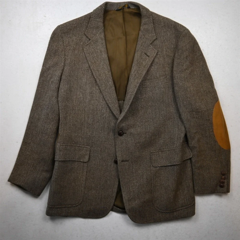 Vtg Mens 40S Brown 100% Wool Tweed Elbow‎ Patches Blazer Suit Jacket Sport Coat