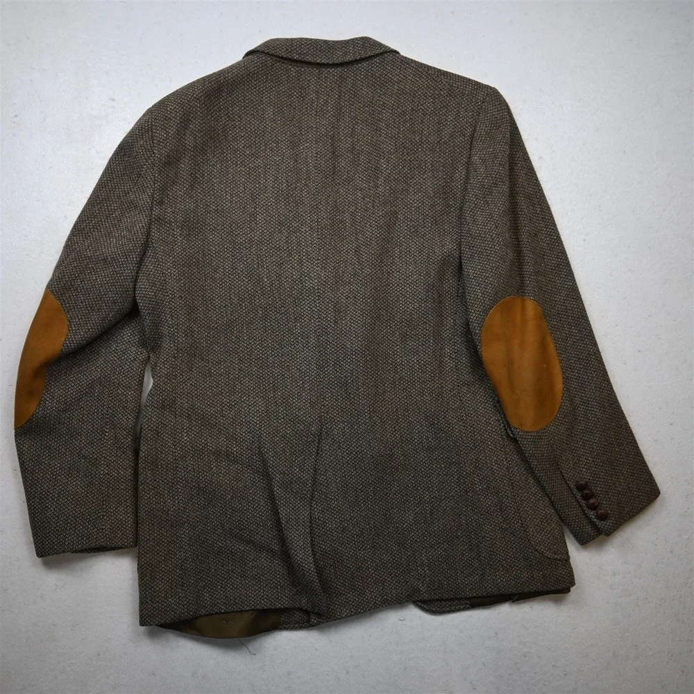 Vtg Mens 40S Brown 100% Wool Tweed Elbow‎ Patches Blazer Suit Jacket Sport Coat