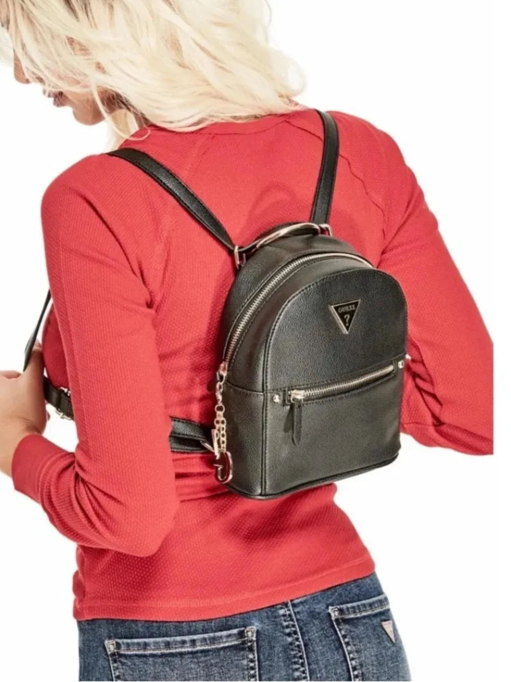 Guess 2 in 1 Black Mini Backpack with Silver Hardware