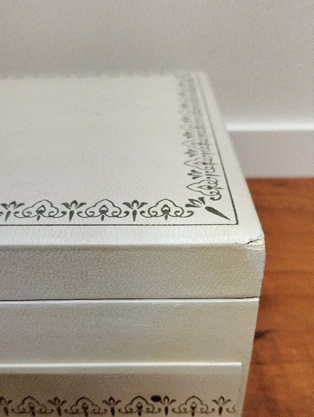 Vintage Cream Mele Jewelry Box W/ LightBlue Velvet & Lavender Silk Lining No Key