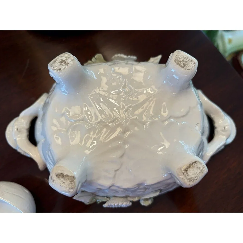 Vintage Italian Tureen Soup Serving Bowl Capodimonte Style w/ Ladle Daisy