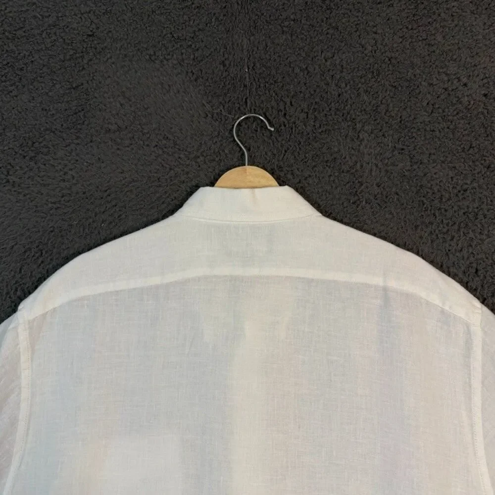 Banana Republic Shirt Mens XL White Slim Fit Linen Short Sleeve Button Down