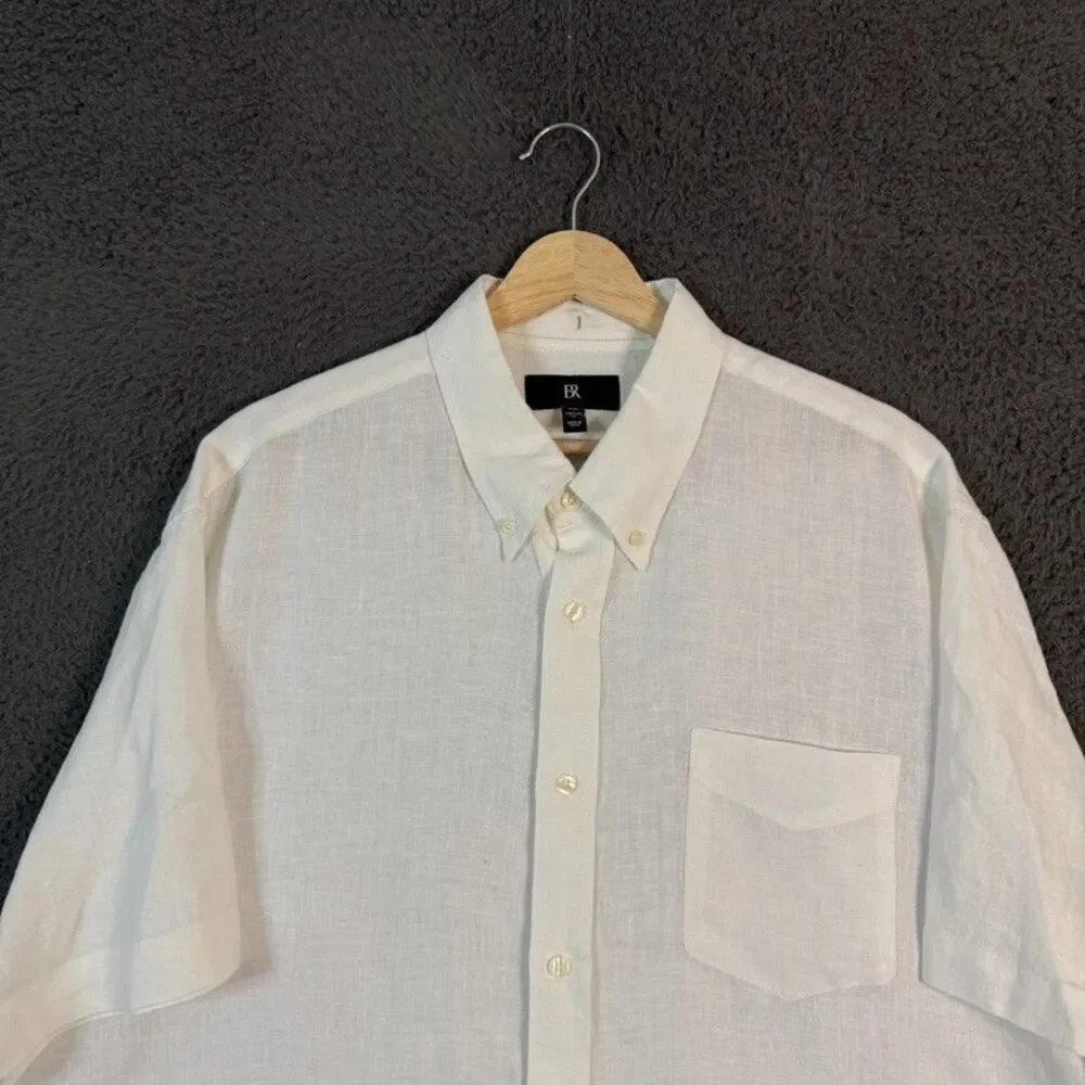 Banana Republic Shirt Mens XL White Slim Fit Linen Short Sleeve Button Down