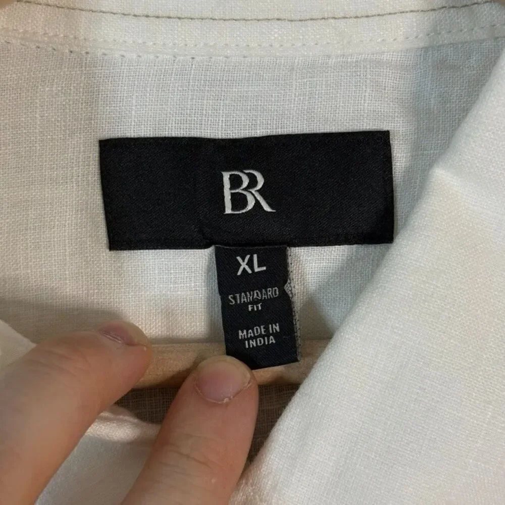Banana Republic Shirt Mens XL White Slim Fit Linen Short Sleeve Button Down