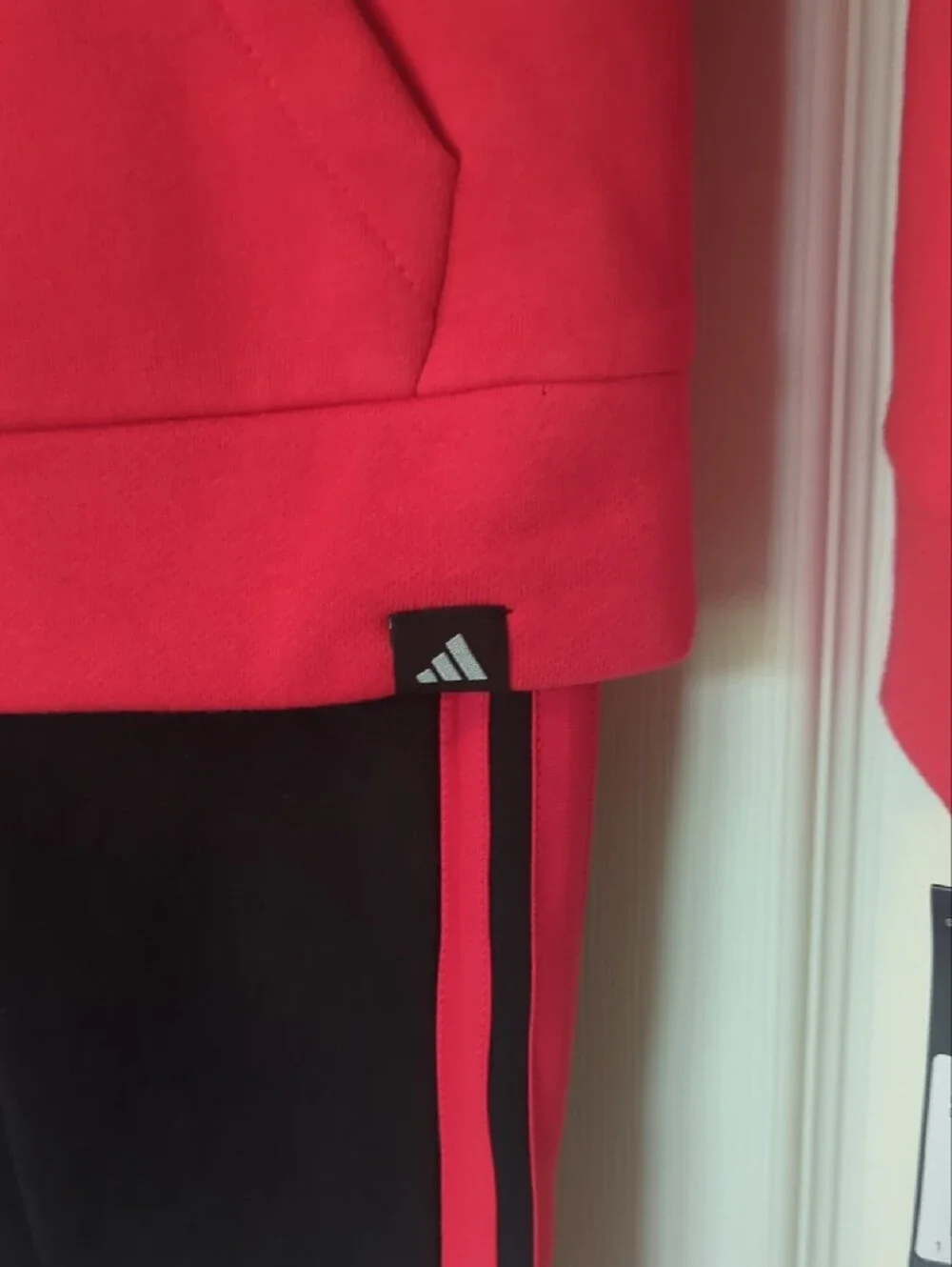 adidas Red and Black Kids Pullover Hoodie & Track Pants Set