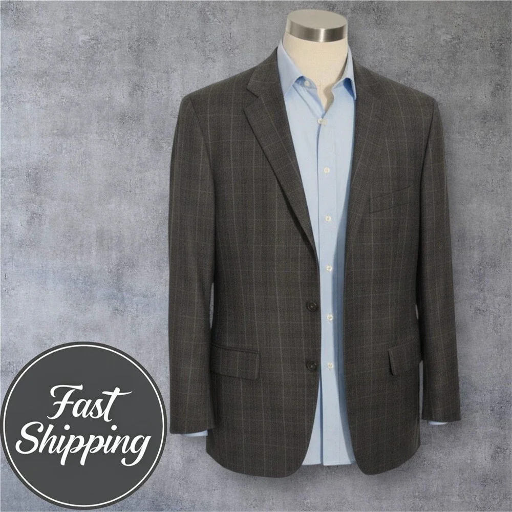 STAFFORD Slim Fit Mens 2 Piece suit Jacket 40R  Pants 34x29 Wool Plaid Brown