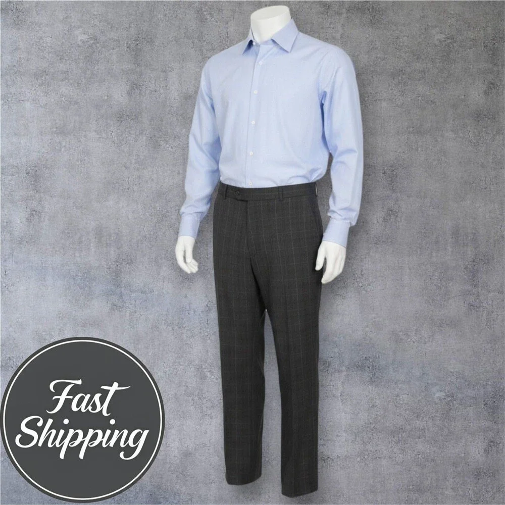 STAFFORD Slim Fit Mens 2 Piece suit Jacket 40R  Pants 34x29 Wool Plaid Brown