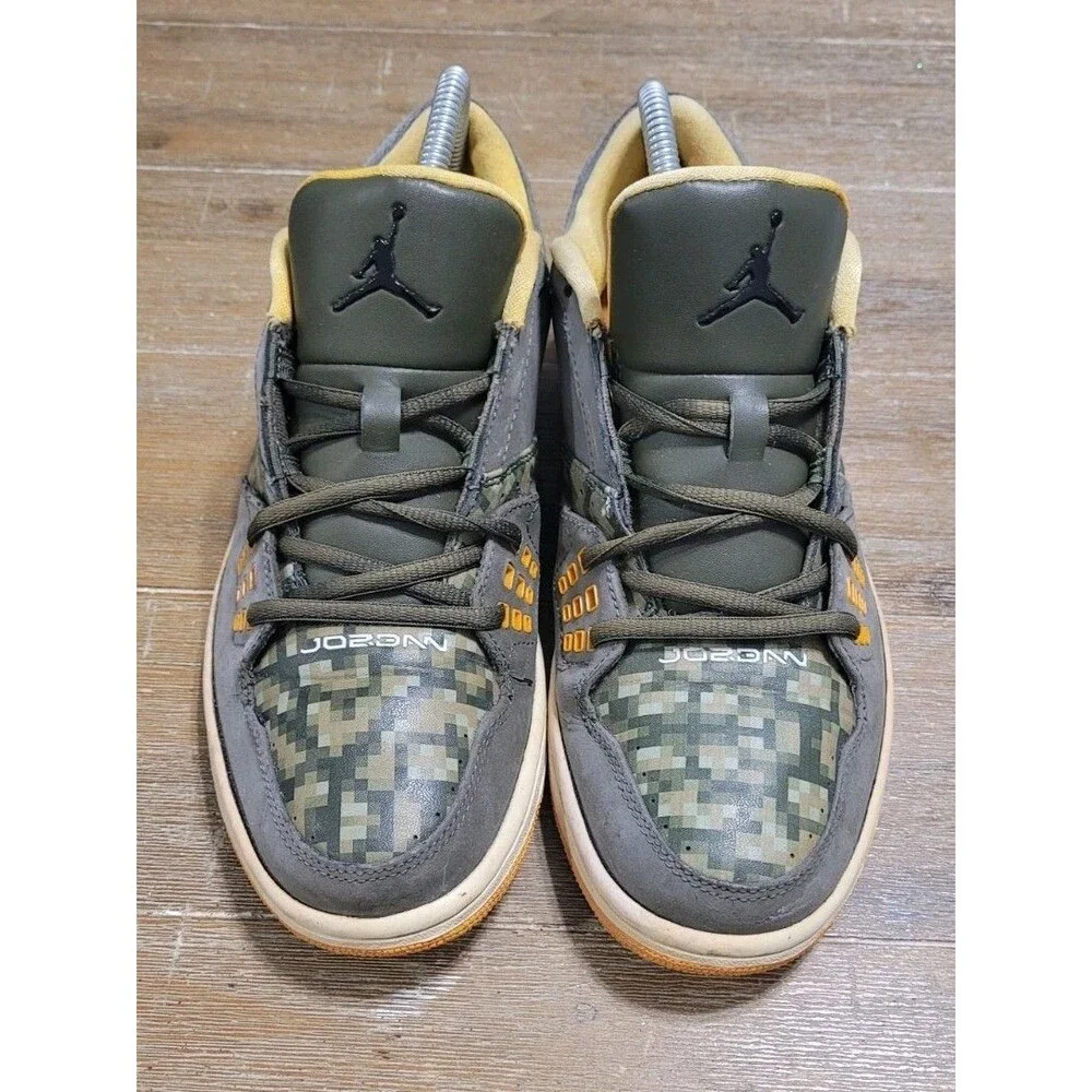 Size 8 - Air Jordan 1 Flight Low Digi Camo Men's Shoes Green Orange RARE 2012