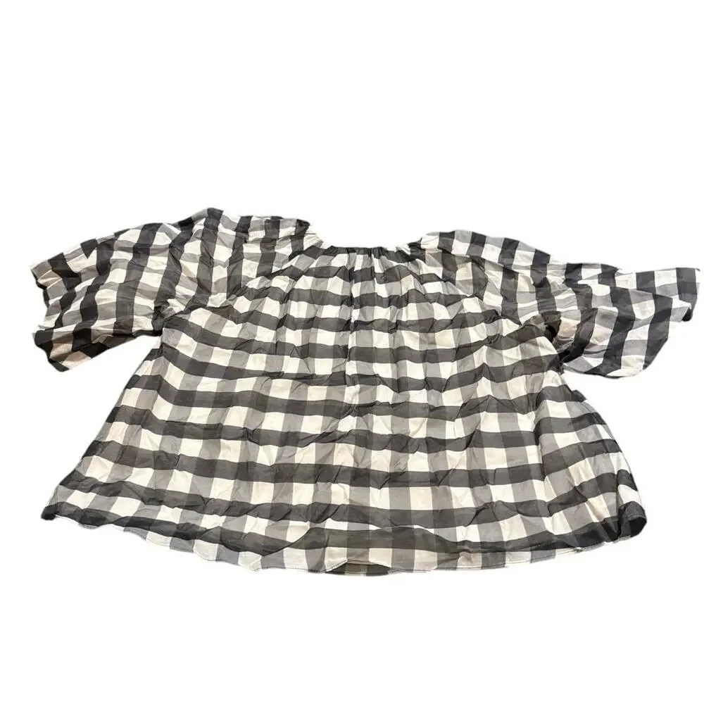 NWT Madewell Bubble-Sleeve Top True‎ Black Gingham Plaid Short Sleeve Size 2