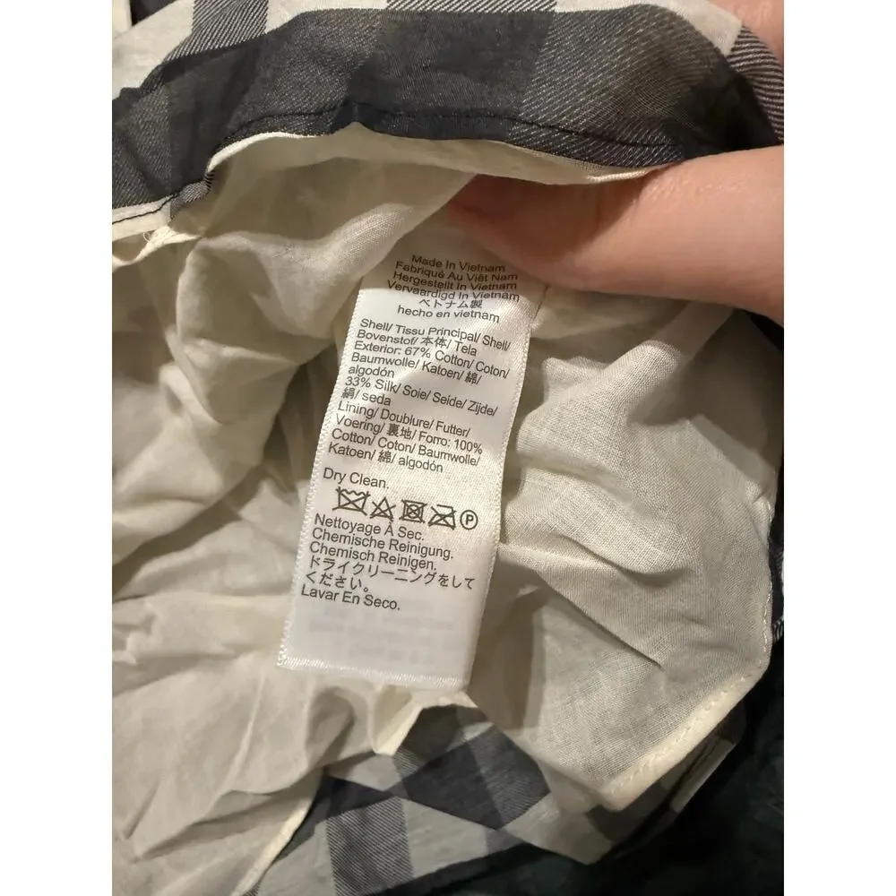 NWT Madewell Bubble-Sleeve Top True‎ Black Gingham Plaid Short Sleeve Size 2