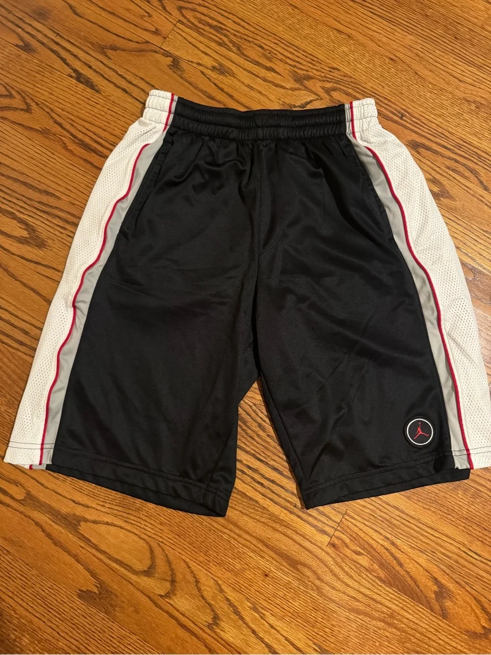 Jordan Black Athletic Shorts with White Panels and Red Trim