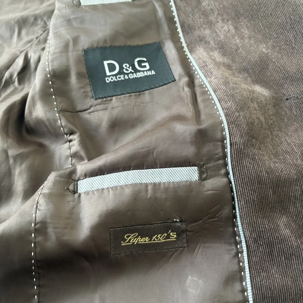 D&G Dolce &Gabbana Blazer IT 48 Brown Corduroy Wool Super 150s Elbow Patch