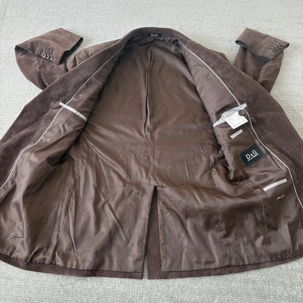 D&G Dolce &Gabbana Blazer IT 48 Brown Corduroy Wool Super 150s Elbow Patch