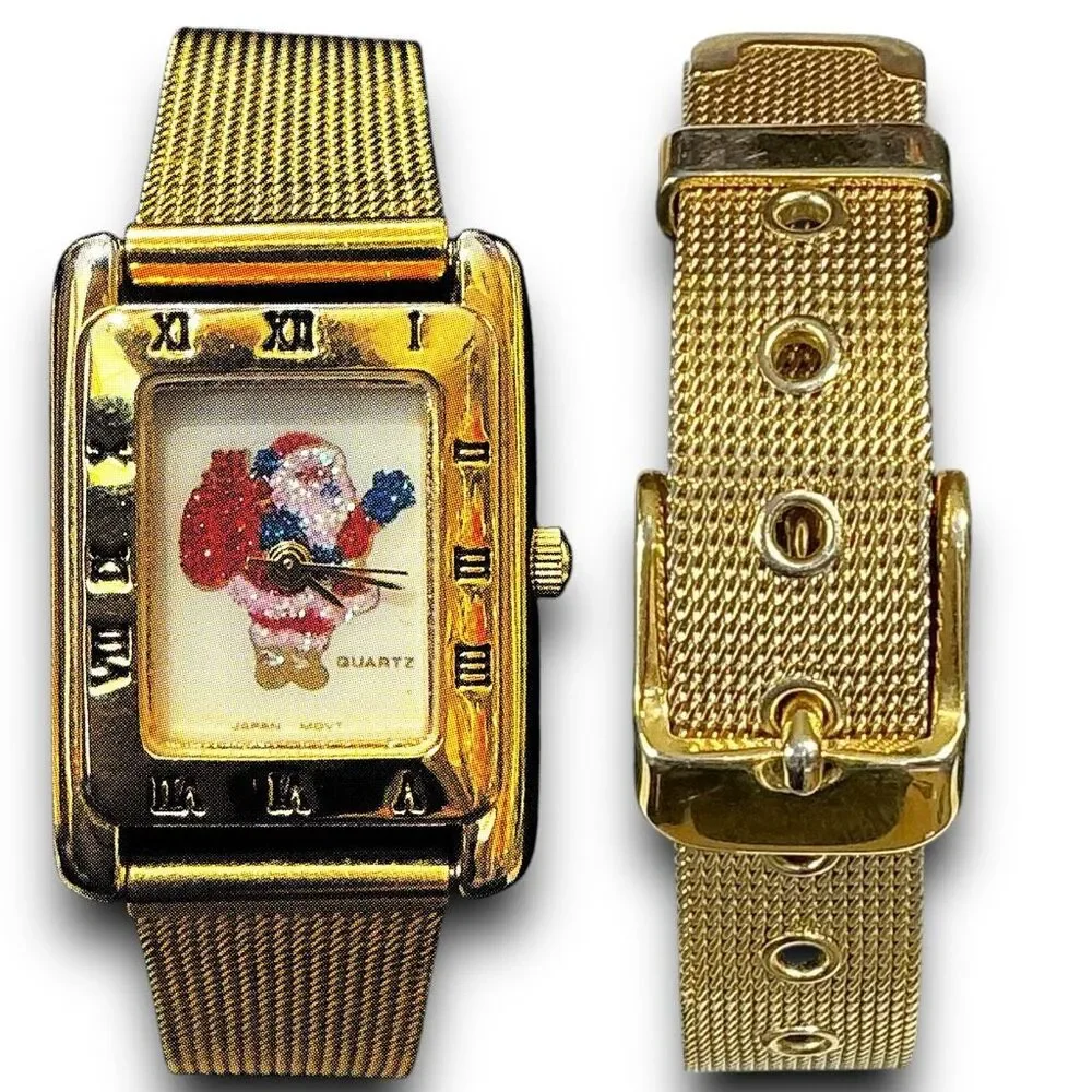 Vintage Nelsonic Quartz Gold Toned Santa Claus Watch