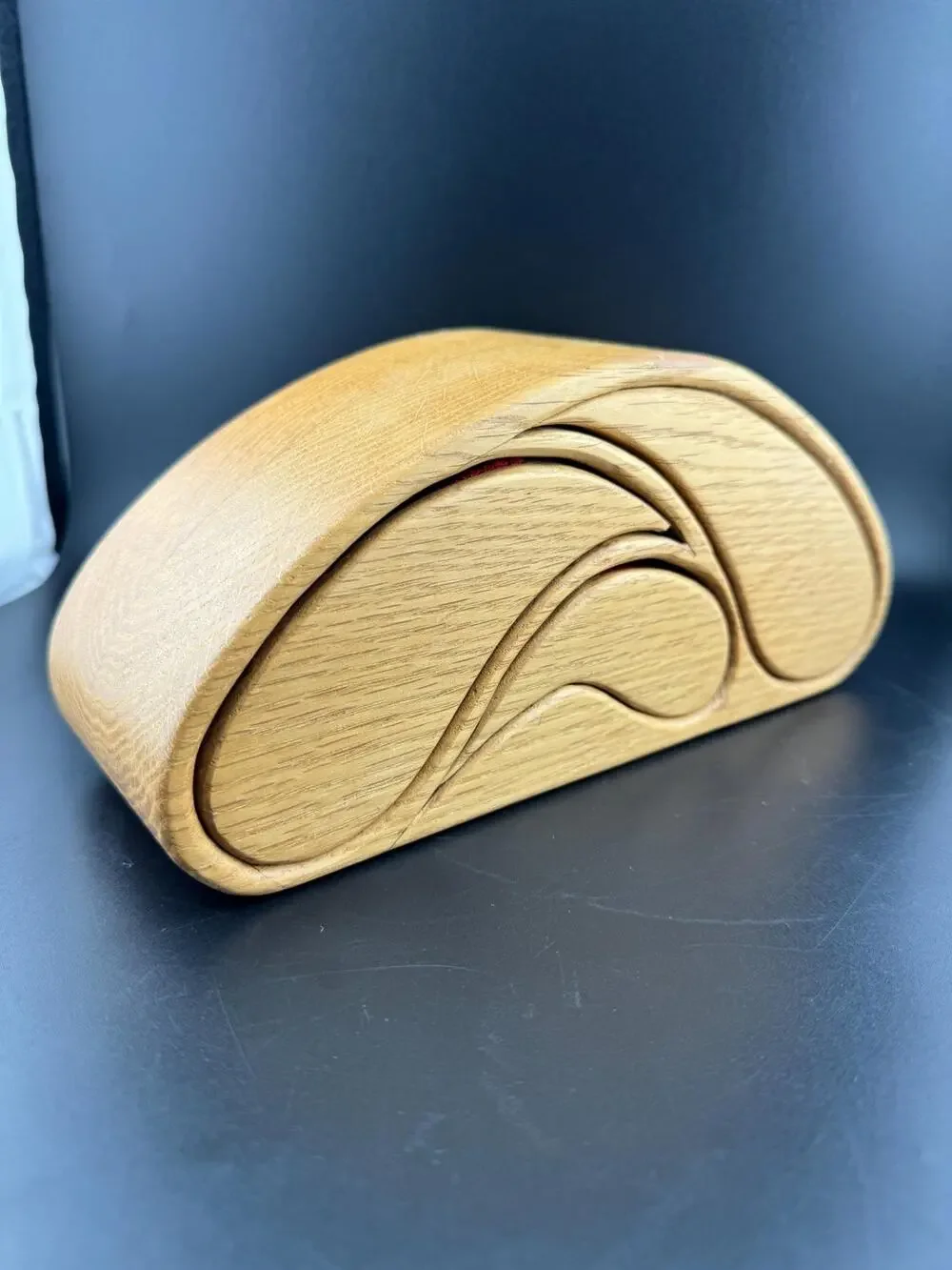 Vintage Light Oak Wood Bandsaw Jewelry Box