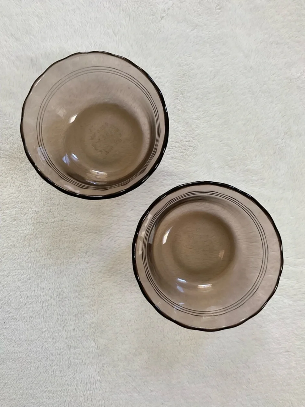 Vintage Pyrex Smoke Brown Custard Cups Set of 2 Scalloped 463 175ml