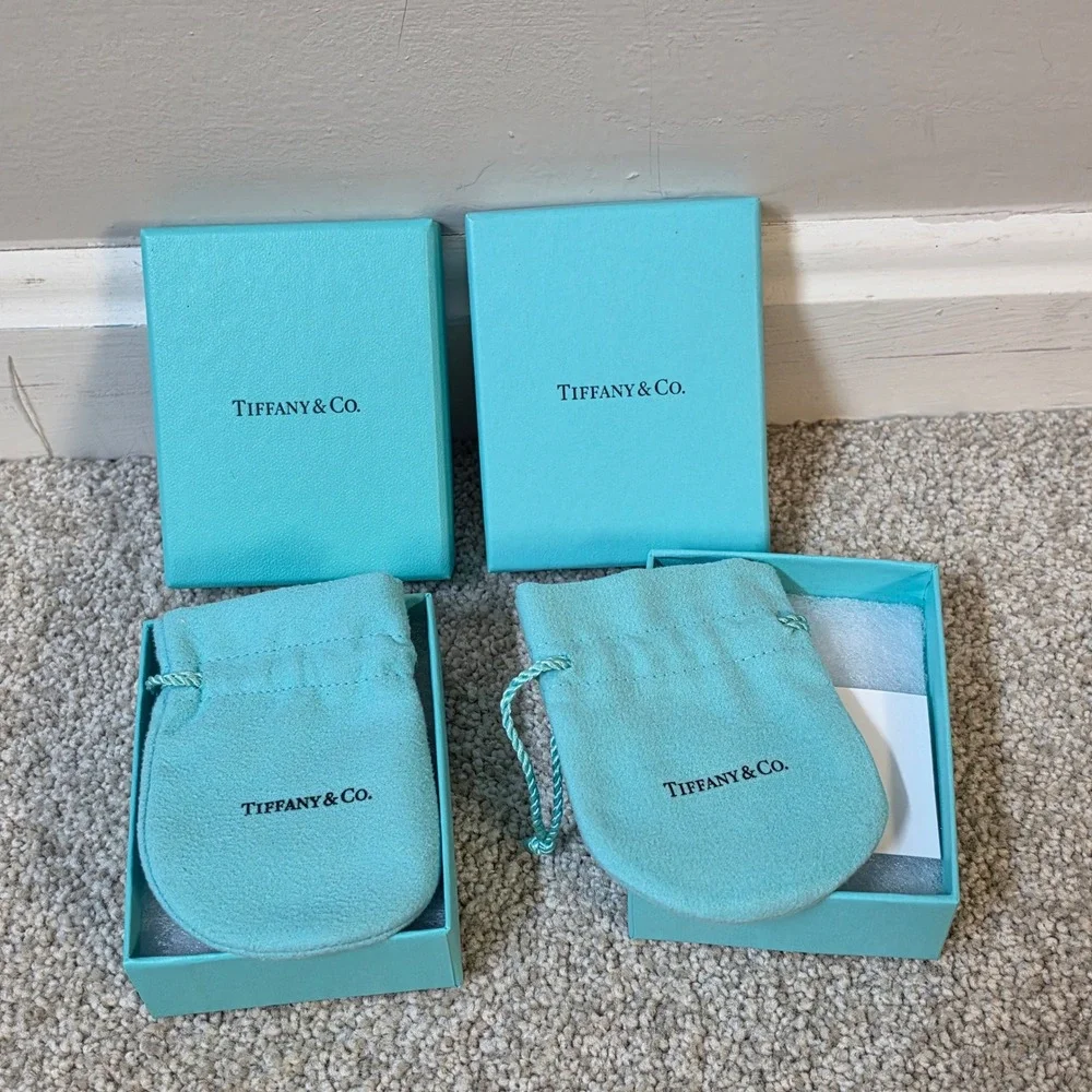 Tiffany & Co Blue Jewelry Box and Pouch Set of 2 Authentic Packaging