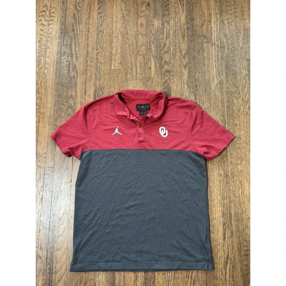 Jordan Oklahoma Sooners OU Polo Shirt Mens Large Red Grey Coaches Performance