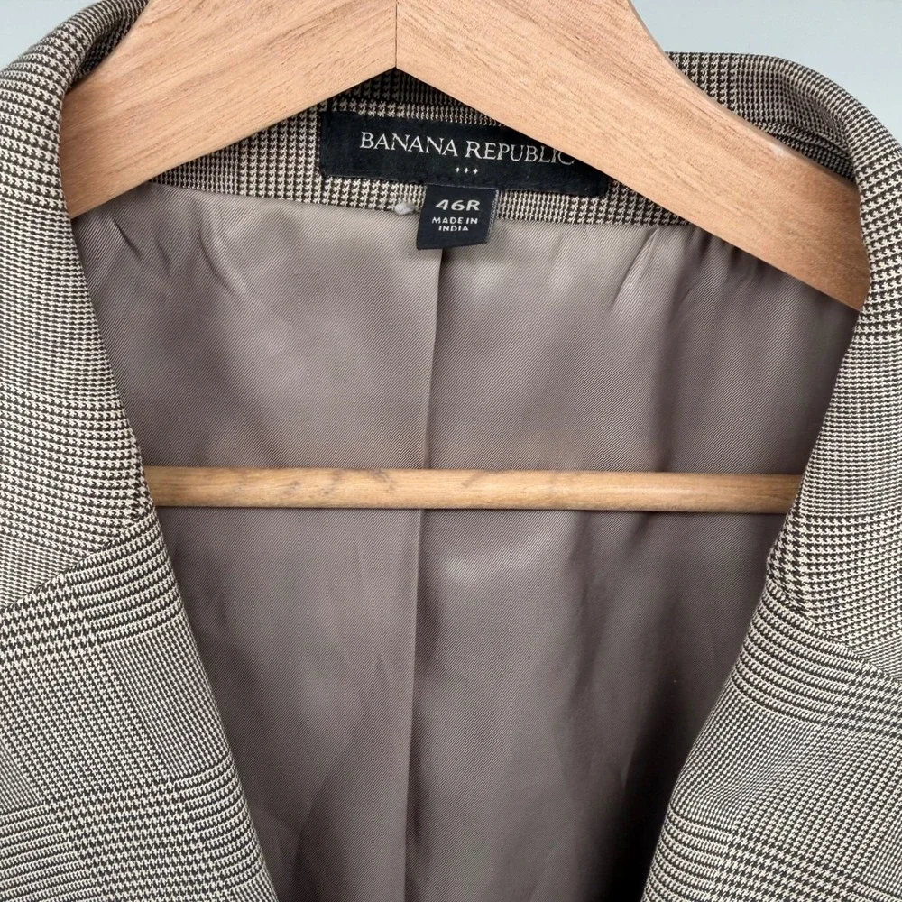 Banana Republic Tailored Fit Plaid‎ Blazer Mens 46R Brown Single Breasted 0835