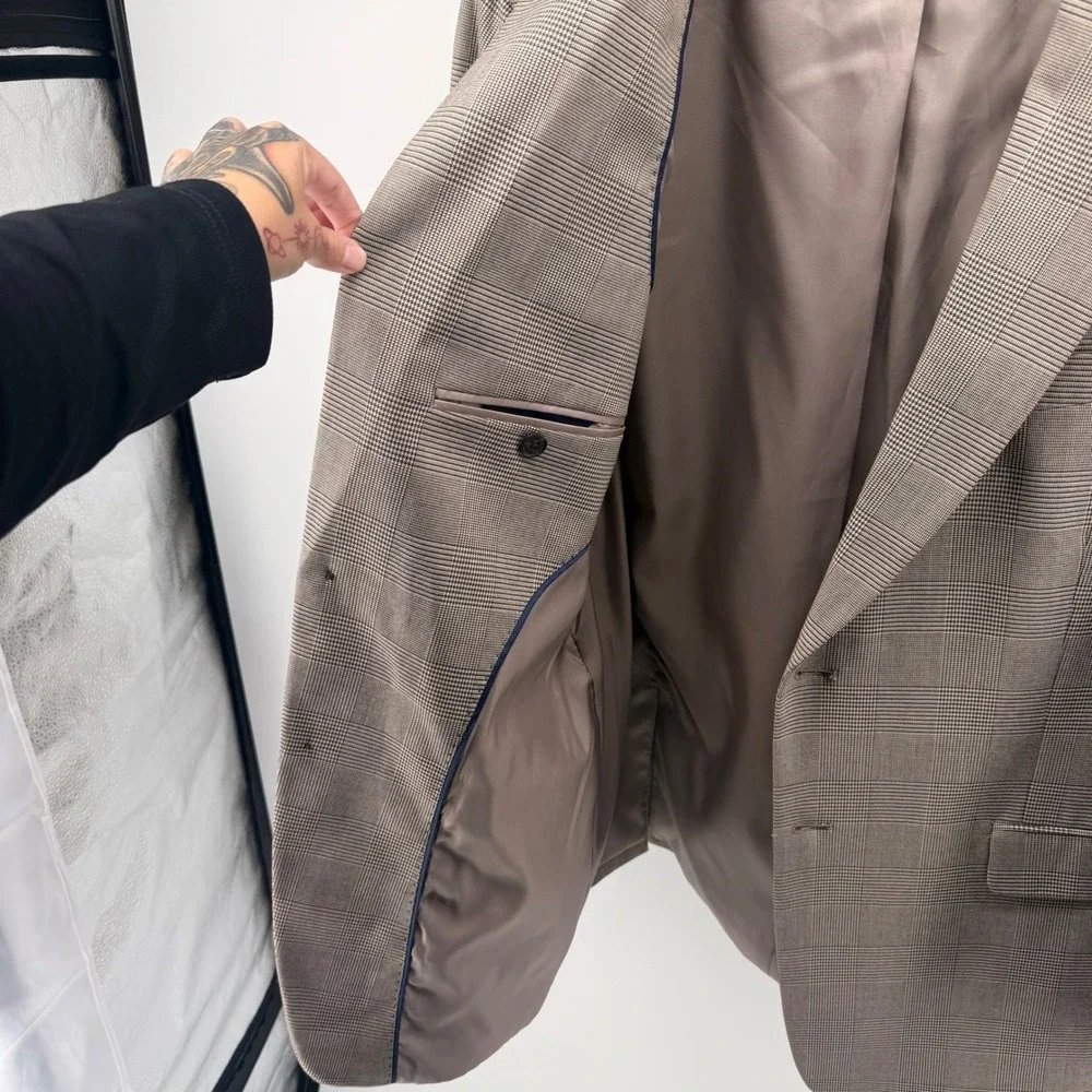 Banana Republic Tailored Fit Plaid‎ Blazer Mens 46R Brown Single Breasted 0835