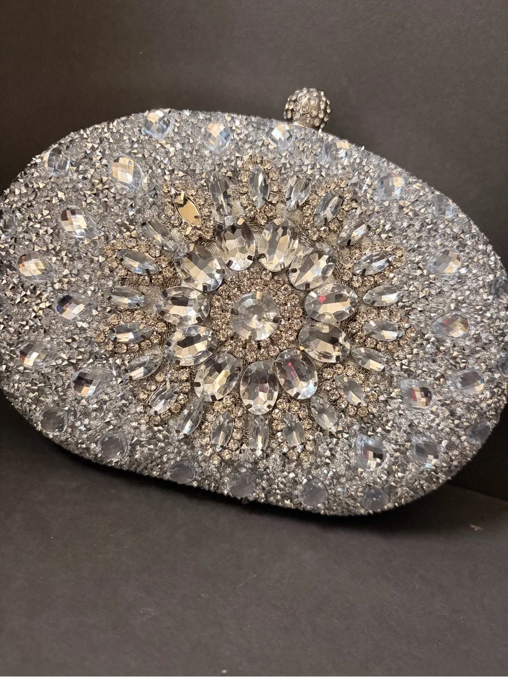 Crystal-Embellished Silver Evening Clutch