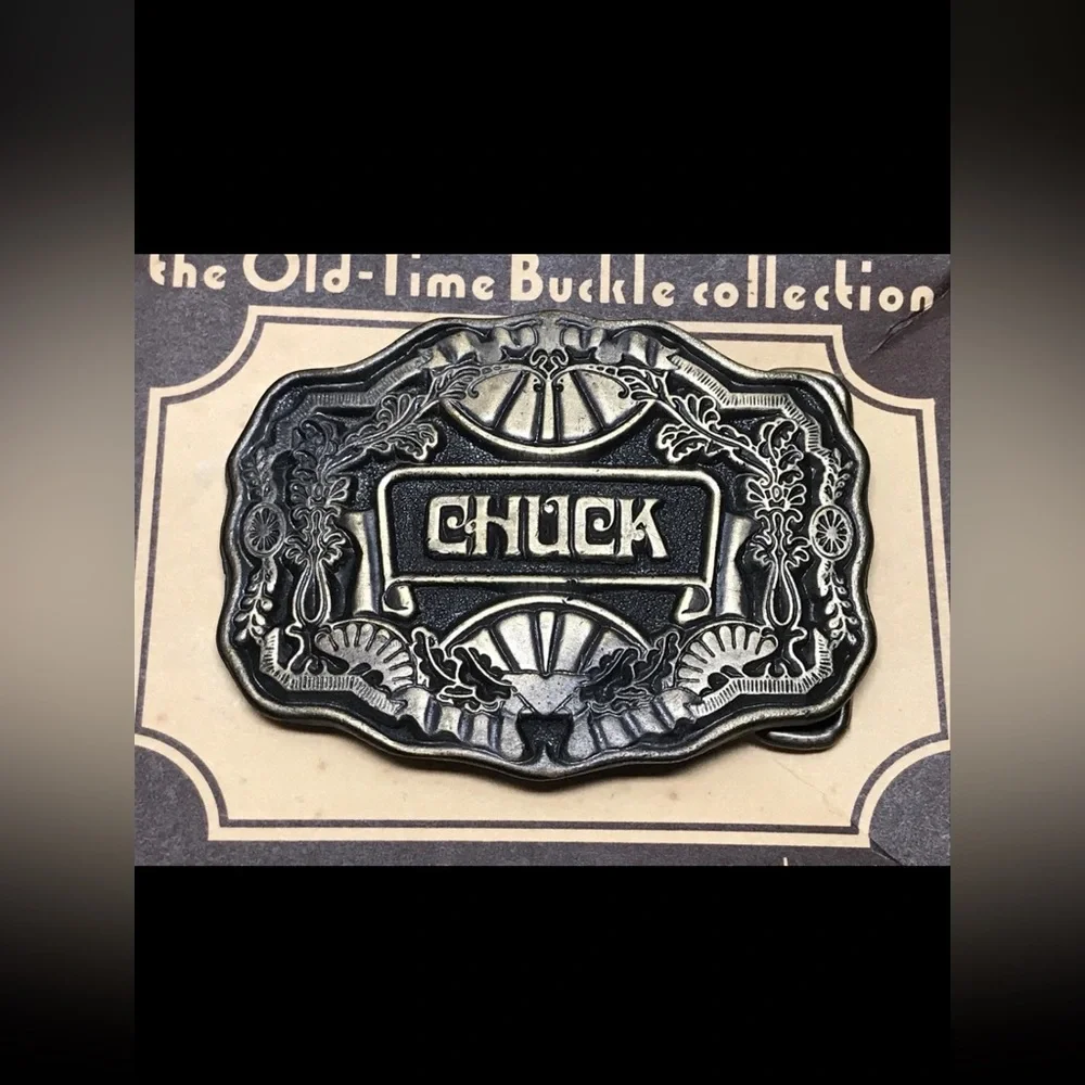 Vintage Oden Inc CHUCK Name Plate Belt Buckle with Original Box