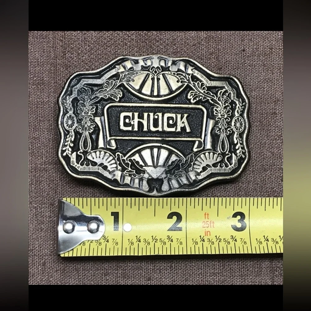 Vintage Oden Inc CHUCK Name Plate Belt Buckle with Original Box
