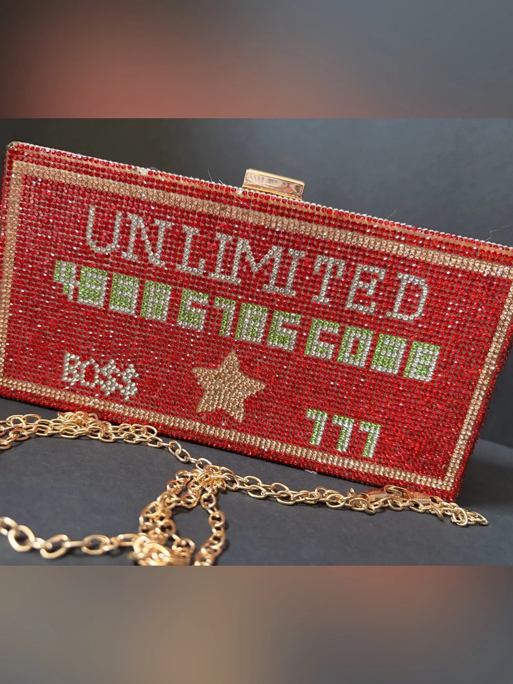 Red Crystal Embellished Evening Clutch