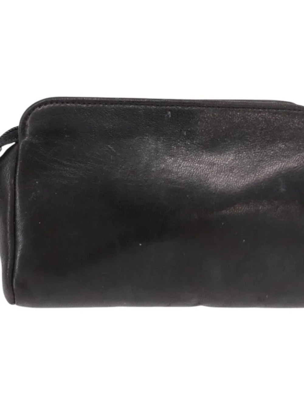 CHANEL COCO Mark Pouch Leather Black Gold CC Auth 189572