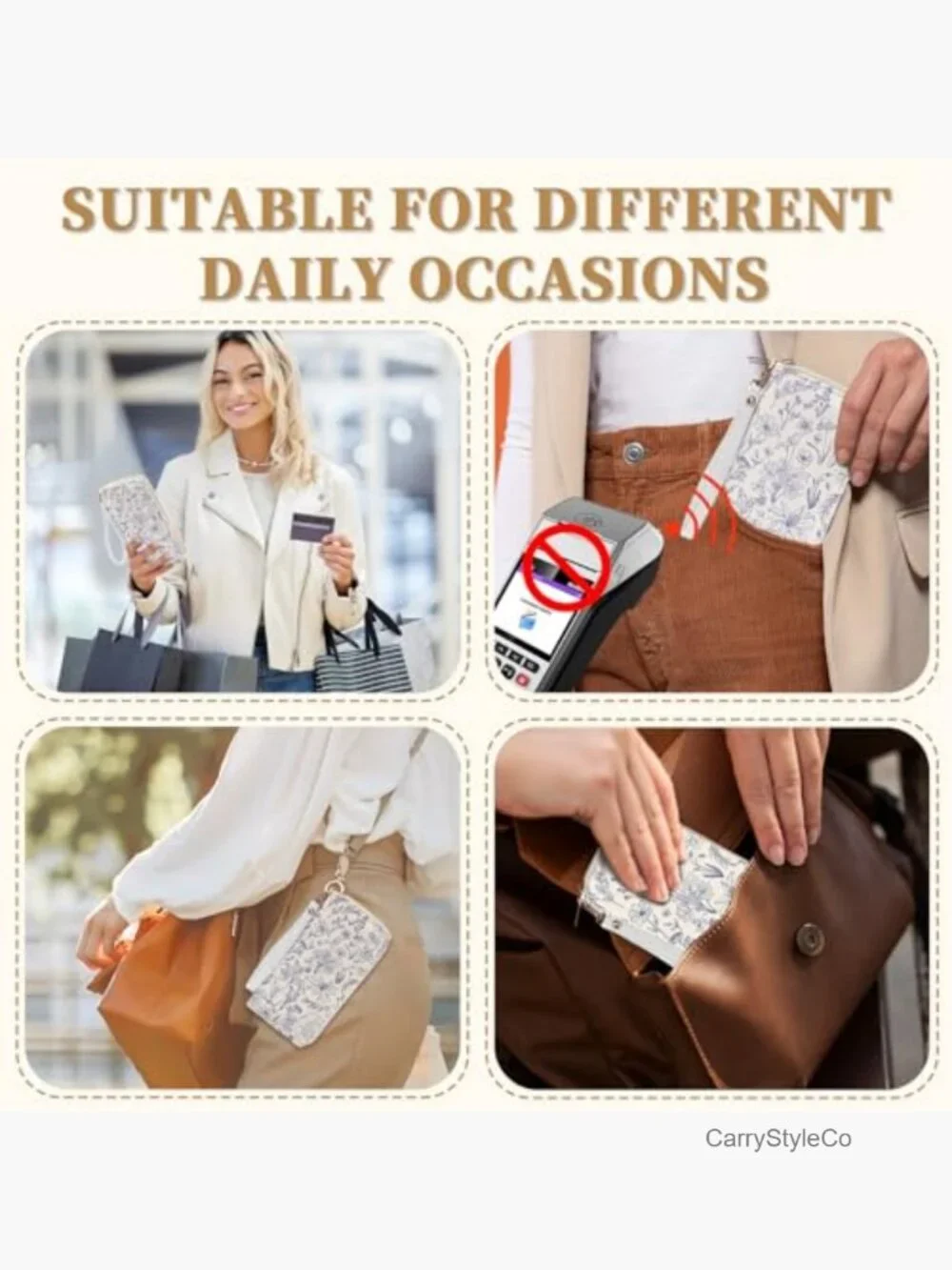 RFID Blocking Credit Card Holder Wristlet Wallet with Zipper Clutch