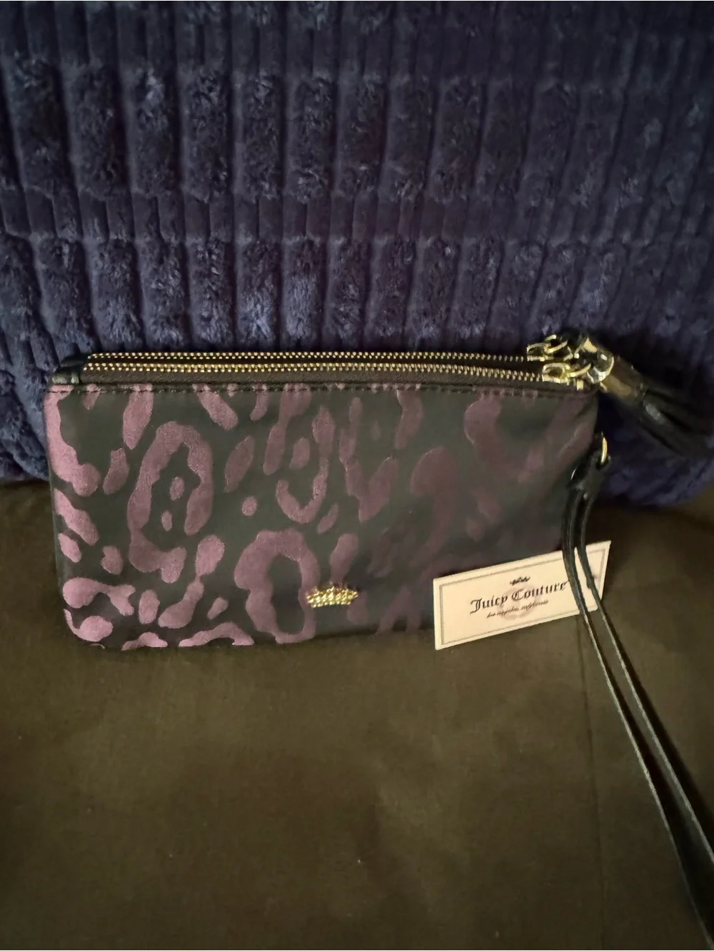 Juicy Couture Black and Purple Leopard-Print Wristlet Clutch