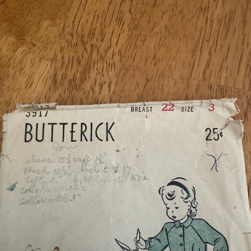 Vintage 1941 Butterick 3917 Toddler Overalls Lumberjacket Sewing Pattern Size 3