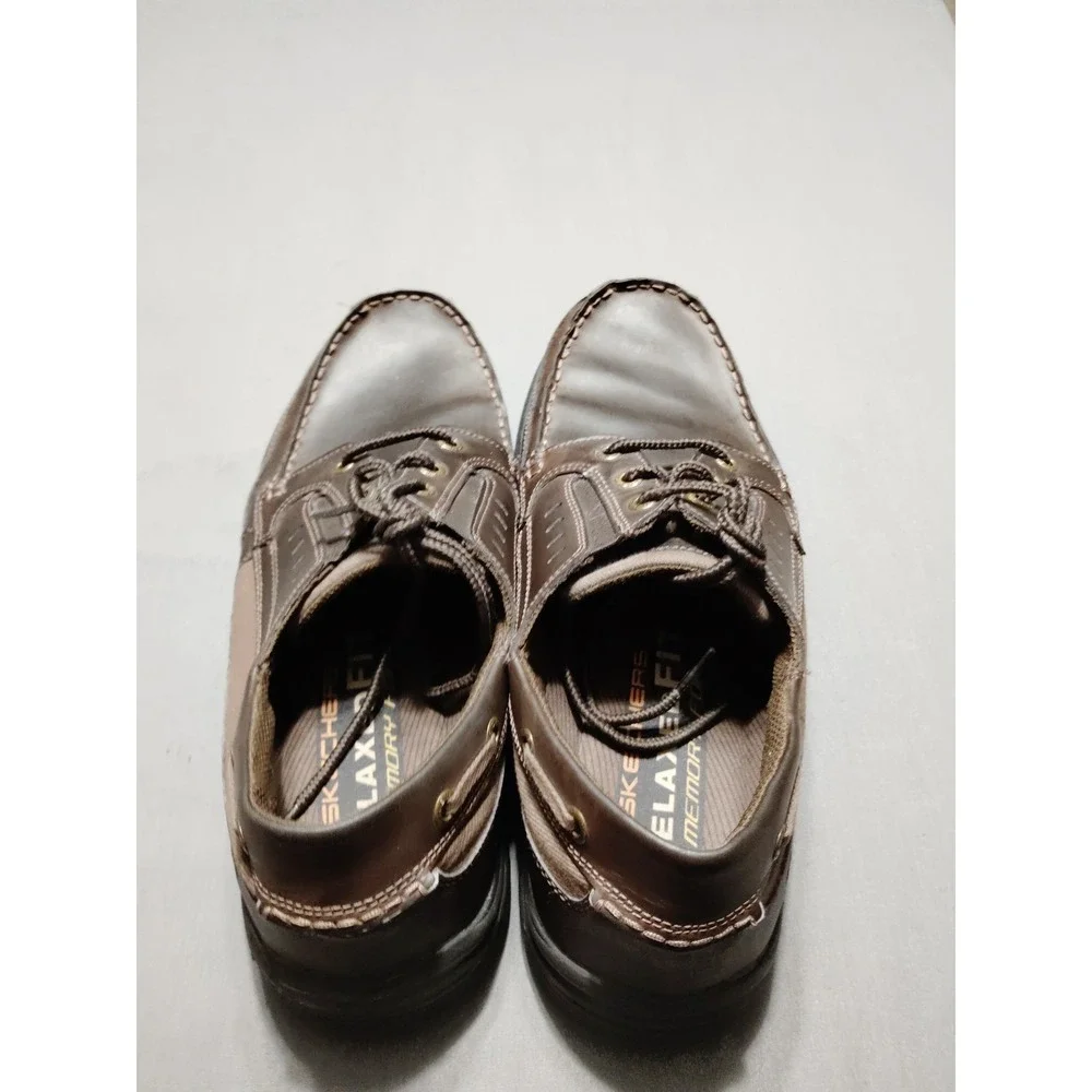 Skechers Relaxed Fit Shoes Mens Size 13 Brown Leather‎ Casual Boat Memory Foam