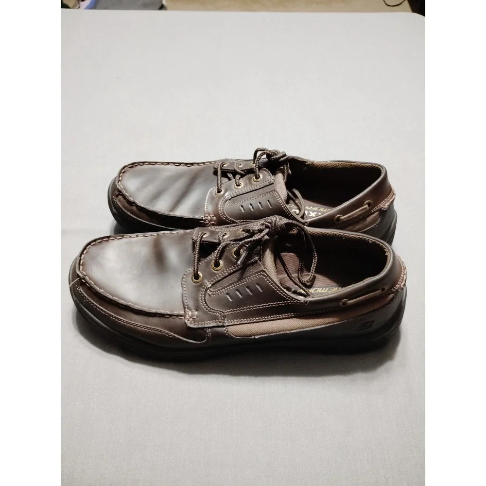 Skechers Relaxed Fit Shoes Mens Size 13 Brown Leather‎ Casual Boat Memory Foam