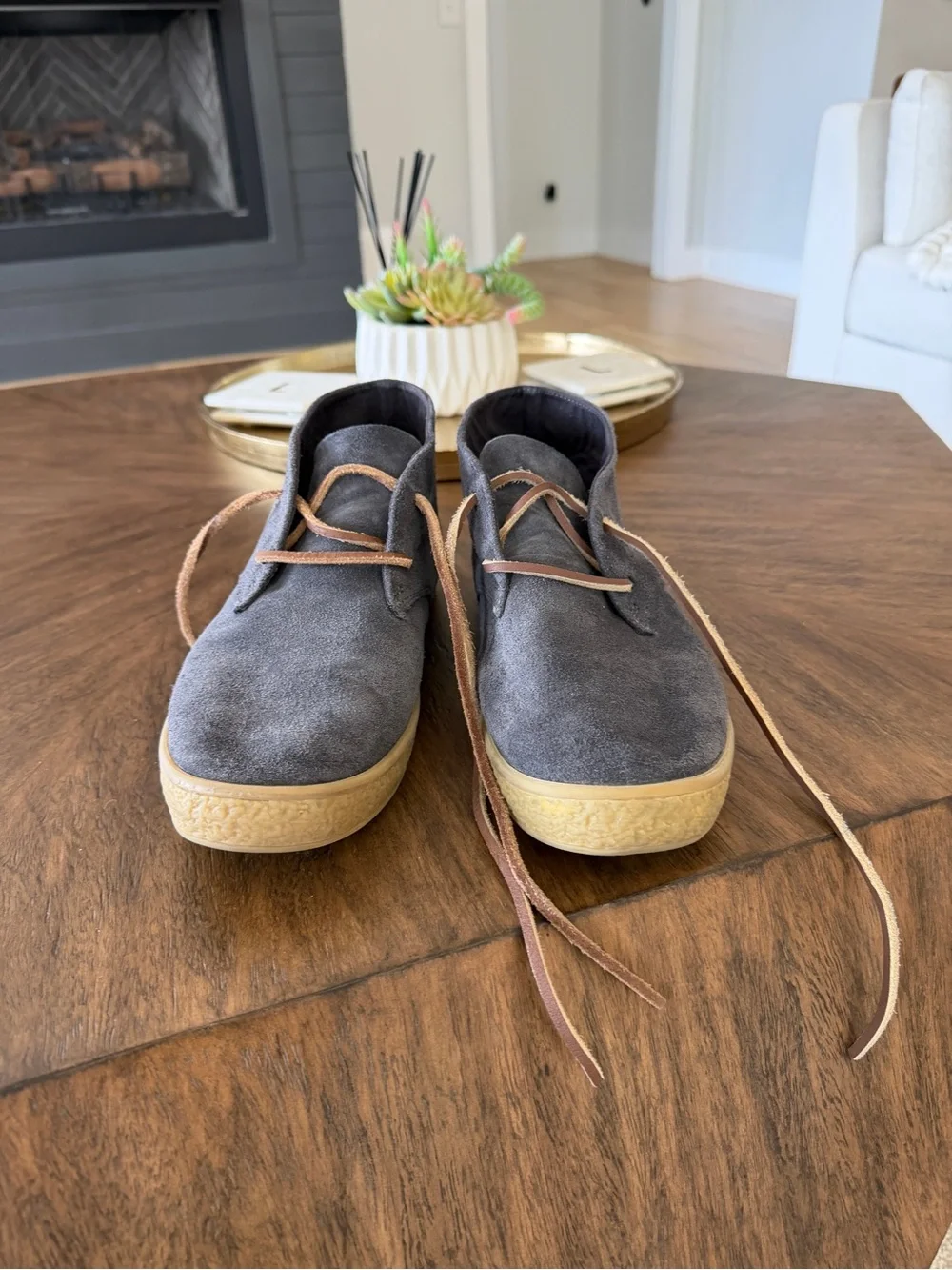 SeaVees Men's Gray Suede Chukka Boots with Tan Laces