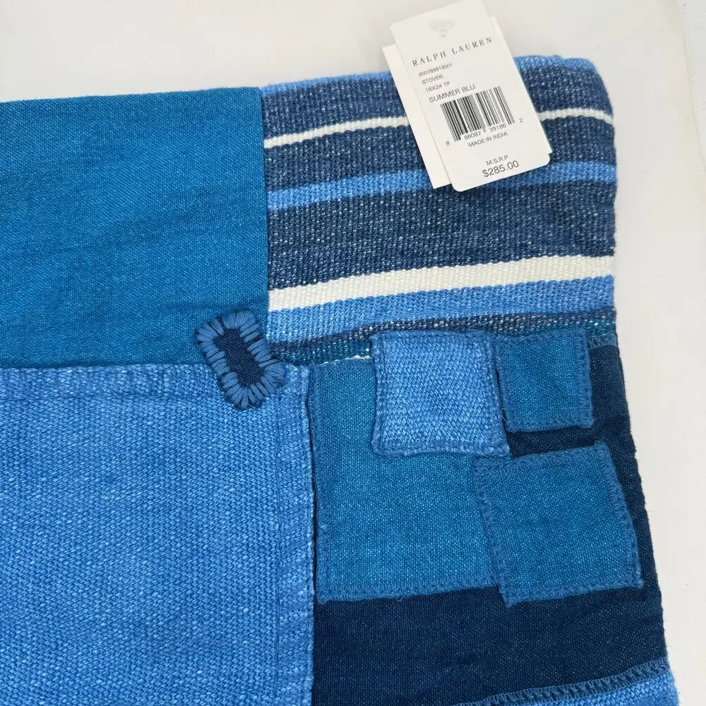 RALPH LAUREN Stover Throw Pillow Cover 16x24 Summer Blu Denim Jean NWT Linen