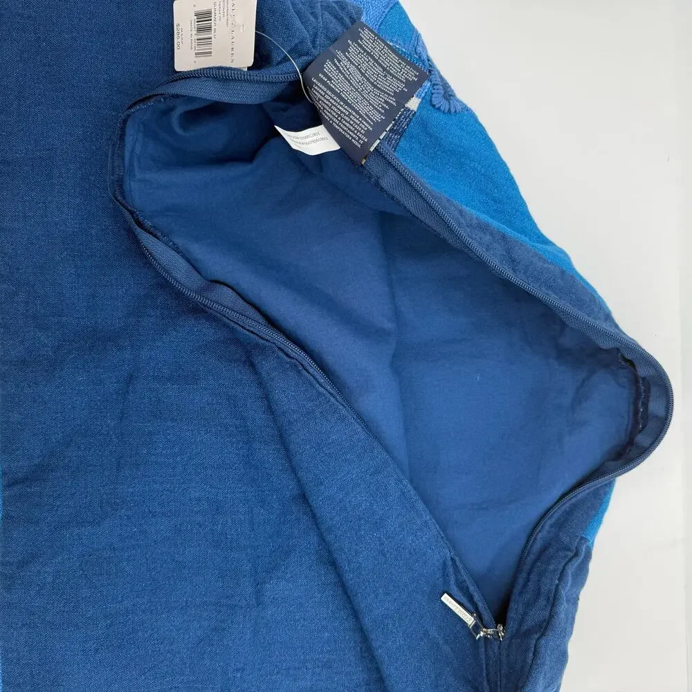 RALPH LAUREN Stover Throw Pillow Cover 16x24 Summer Blu Denim Jean NWT Linen