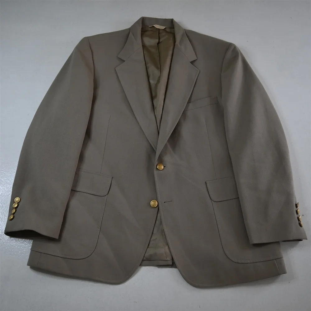 Vtg USA Made 44R Khaki Gold Button‎ Mens Blazer Suit Jacket Sport Coat