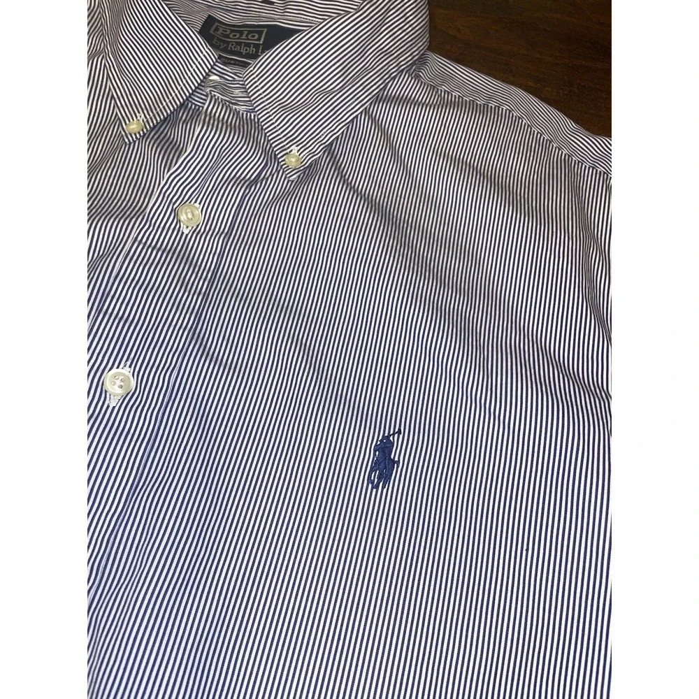 Polo Ralph Lauren Blue White Striped Button Down Dress Shirt - Size 2XL 18-45